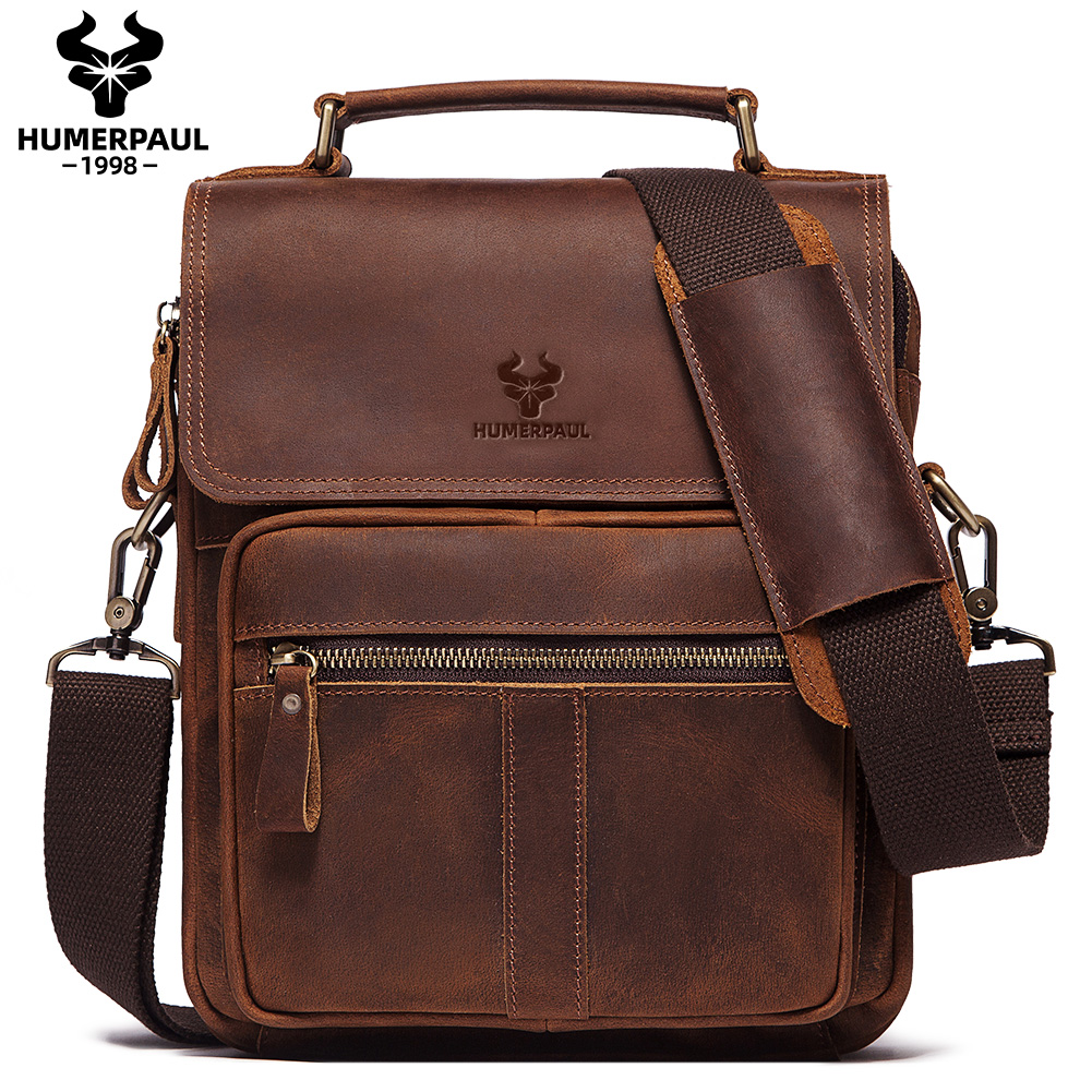 Leatherwork Fasteners - HUMERPAUL Genuine Leather Men's Shoulder Bag