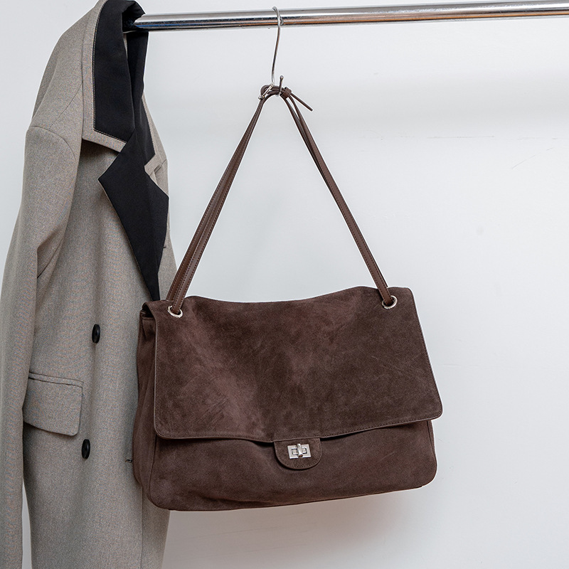 Leatherwork Fasteners - Genuine Suede Leather Underarm Shoulder Bag