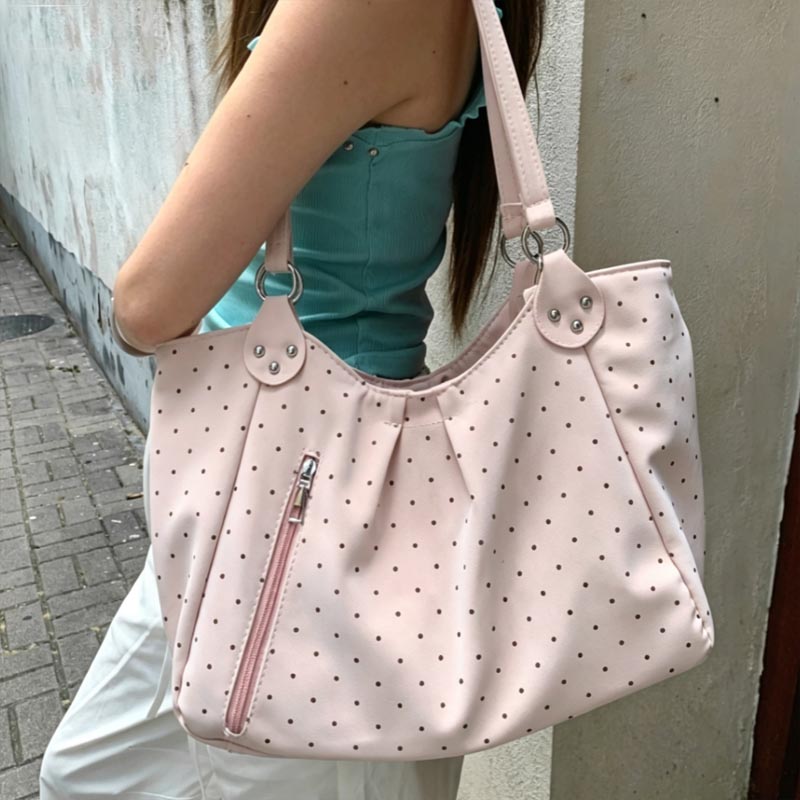 PU Leather Polka Dot Tote Bag  - Leather Work Duffle Bag ulasan dan harga