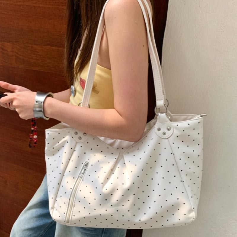 PU Leather Polka Dot Tote Bag  - Leather Work Duffle Bag ulasan dan harga