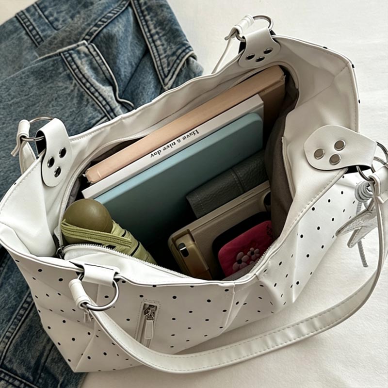 PU Leather Polka Dot Tote Bag  - Leather Work Duffle Bag ulasan dan harga