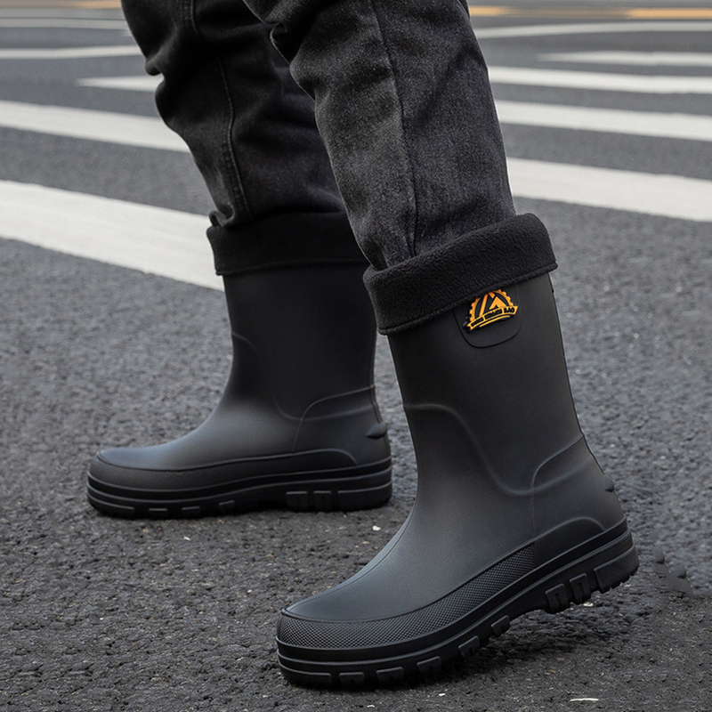 New Fashion Men Rain Boots Pla - Leather Work Youtube ulasan dan harga