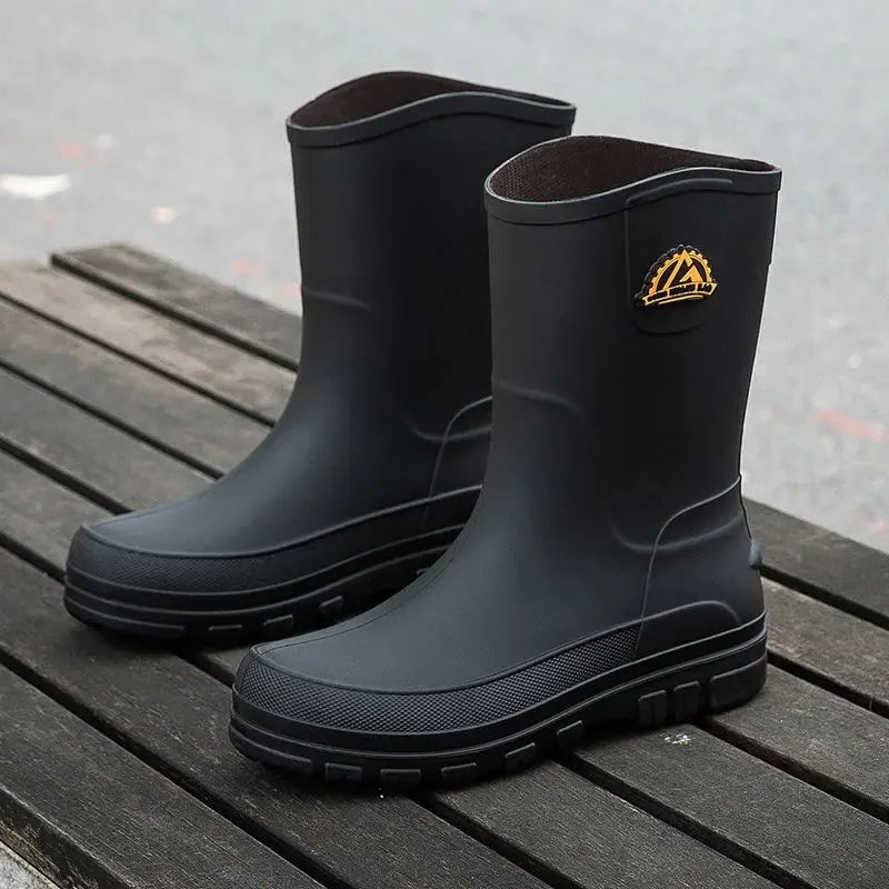 New Fashion Men Rain Boots Pla - Leather Work Youtube ulasan dan harga