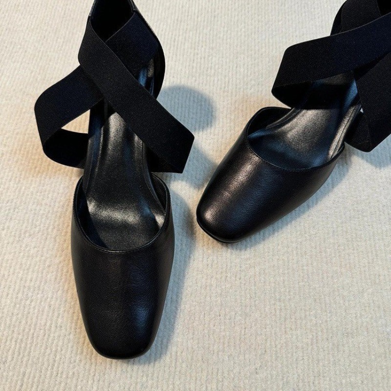 Women's Cross Strap Block Heel - Leatherwork In French ulasan dan harga