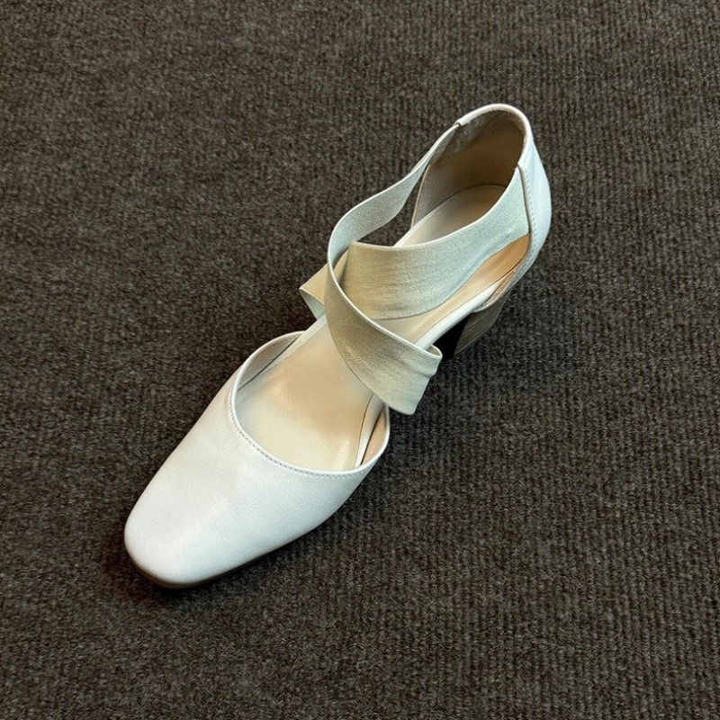 Women's Cross Strap Block Heel - Leatherwork In French ulasan dan harga
