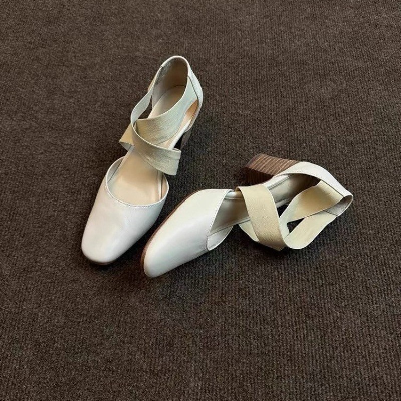 Women's Cross Strap Block Heel - Leatherwork In French ulasan dan harga