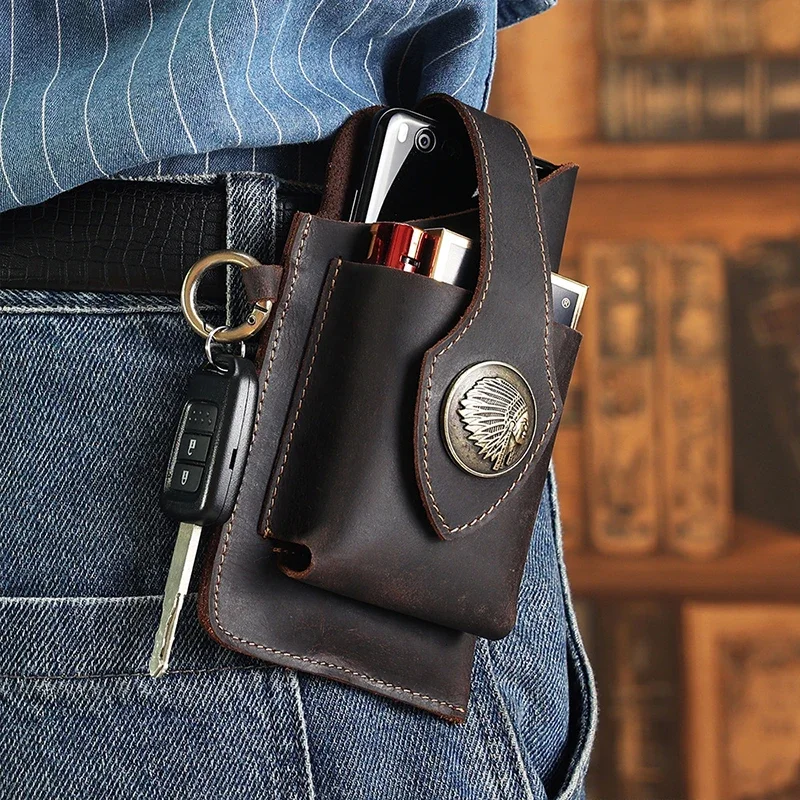 Mens Genuine Leather Waist Bag - Leatherwork Fasteners ulasan dan harga